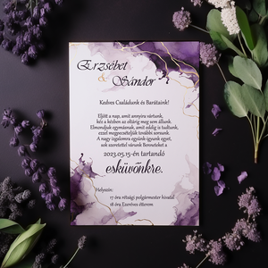 Lila-arany esküvői meghívó, Esküvő, Meghívó & Kártya, Meghívó, Papírművészet, Fotó, grafika, rajz, illusztráció, MESKA