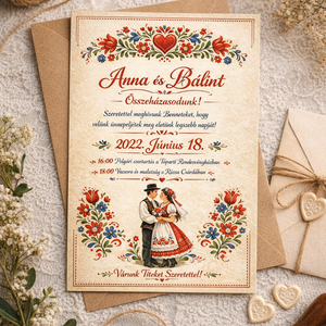 Hagyományörző esküvői meghívó - Meska.hu