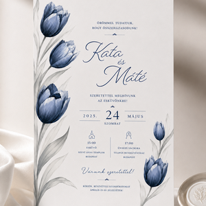 Kék Tulipán Románc � Kétoldalas Esküvői Meghívó - Meska.hu