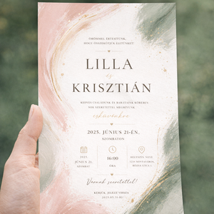 Blush Harmony, Esküvő, Meghívó & Kártya, Meghívó, Fotó, grafika, rajz, illusztráció, A Blush Harmony esküvői meghívó a modern elegancia és a művészi akvarell stílus tökéletes találkozá..., MESKA