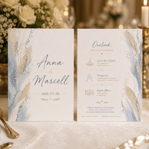 Blue Whisper � Modern kék-arany esküvői meghívó - esküvő - meghívó & kártya - meghívó - Meska.hu
