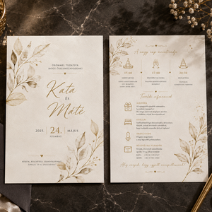 Golden Leaves � Elegáns bézs leveles esküvői meghívó - esküvő - meghívó & kártya - meghívó - Meska.hu