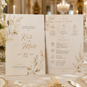 Golden Leaves � Elegáns bézs leveles esküvői meghívó - esküvő - meghívó & kártya - meghívó - Meska.hu