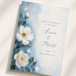 Blue Magnolia � Elegáns kék magnóliás esküvői meghívó - Meska.hu