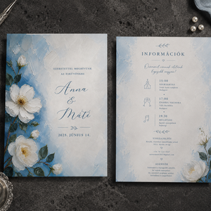 Blue Magnolia � Elegáns kék magnóliás esküvői meghívó - esküvő - meghívó & kártya - meghívó - Meska.hu
