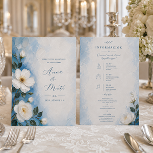 Blue Magnolia � Elegáns kék magnóliás esküvői meghívó - esküvő - meghívó & kártya - meghívó - Meska.hu