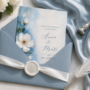 Blue Magnolia � Elegáns kék magnóliás esküvői meghívó - esküvő - meghívó & kártya - meghívó - Meska.hu