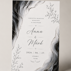 Noir Marble � Elegáns Fekete-Arany Akvarell Esküvői Meghívó - Meska.hu