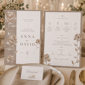 Champagne Bloom � Elegáns Krizantém Esküvői Meghívó - esküvő - meghívó & kártya - meghívó - Meska.hu
