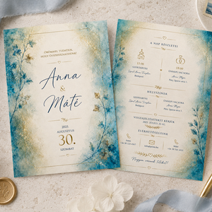 Azure Blossom � Kék Akvarell Virágos Esküvői Meghívó - esküvő - meghívó & kártya - meghívó - Meska.hu
