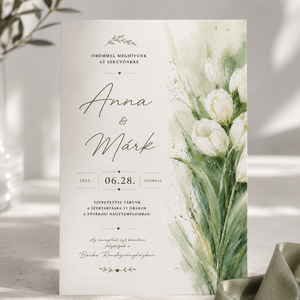 Fehér Tulipán � Elegáns Akvarell Esküvői Meghívó, Esküvő, Meghívó & Kártya, Meghívó, Fotó, grafika, rajz, illusztráció, MESKA