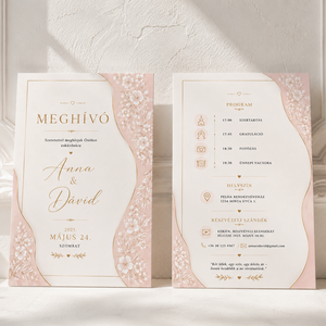 Púdervirág-Elegáns kétoldalas esküvői meghívó - esküvő - meghívó & kártya - meghívó - Meska.hu