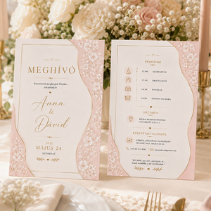 Púdervirág-Elegáns kétoldalas esküvői meghívó - esküvő - meghívó & kártya - meghívó - Meska.hu