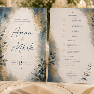 Kék Aranyfény � Elegáns akvarell esküvői meghívó - esküvő - meghívó & kártya - meghívó - Meska.hu