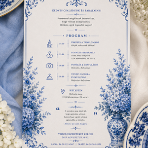 Királykék Porcelánálom-Klasszikus, elegáns esküvői meghívó - esküvő - meghívó & kártya - meghívó - Meska.hu