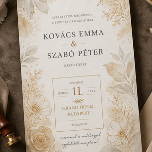  Bézs Rózsakert � romantikus, elegáns esküvői meghívó - Meska.hu