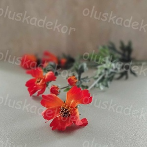 Pipacs, 4 virágos, selyem szálas dekor növény, narancs, 78cm - kellékek & szerszámok - dekorációs kellékek - egyéb kellékek - Meska.hu
