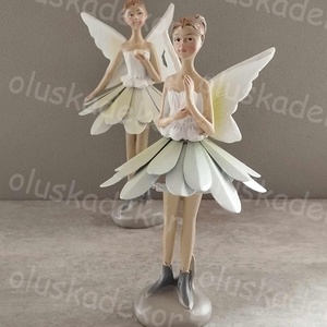 Tündér, rózsaszín, zöld ruhás, tündérkert, poly dekor, figura, 14 x 7 cm - kellékek & szerszámok - dekorációs kellékek - egyéb kellékek - Meska.hu