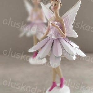 Tündér, rózsaszín, zöld ruhás, tündérkert, poly dekor, figura, 14 x 7 cm - kellékek & szerszámok - dekorációs kellékek - egyéb kellékek - Meska.hu