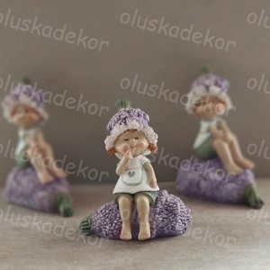 Levendula kislány, kisfiú, tündérkert, kerámia figura, 11,5cm - Meska.hu
