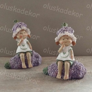 Levendula kislány, kisfiú, tündérkert, kerámia figura, 11,5cm - kellékek & szerszámok - dekorációs kellékek - figurák - Meska.hu