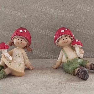 Gomba fiú, gomba lány, kerámia figura, 7,5x 5 x 6,5cm - kellékek & szerszámok - dekorációs kellékek - figurák - Meska.hu