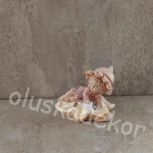 Tavasz tündér levélen, fekvő, tündérkert, poly dekor, figura, 7 x 6 cm, Kellékek & szerszámok, Dekorációs kellékek, Figurák, Virágkötés, MESKA