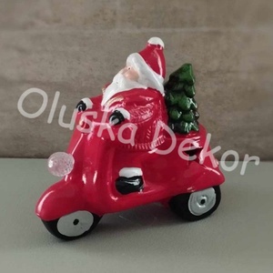 Télapó motoron, ledes, kerámia, karácsonyi, adventi dekorációs figura, 14cm, Kellékek & szerszámok, Dekorációs kellékek, Figurák, Virágkötés, MESKA