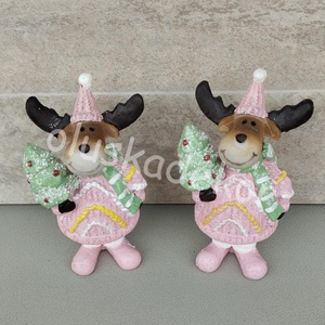 Rénszarvas, rózsaszín karácsonyi, adventi, dekorációs figura, kiegészítő, 14cm, Kellékek & szerszámok, Dekorációs kellékek, Figurák, , MESKA