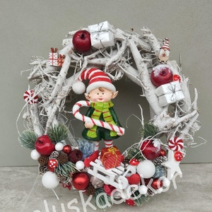 Adventi ajtódísz, ajtókopogtató, koszorú - Manós, 30cm - Meska.hu