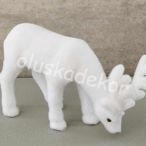 Szarvas, fehér, legelésző, karácsonyi, adventi dekorációs figura, flokkolt, 12cm, Kellékek & szerszámok, Dekorációs kellékek, Egyéb kellékek, Virágkötés, Mindenmás, MESKA