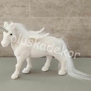 Unikornis, egyszarvú, fehér, karácsonyi, adventi dekorációs figura, 16cm, Kellékek & szerszámok, Dekorációs kellékek, Egyéb kellékek, Virágkötés, Mindenmás, MESKA