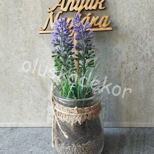 Levendula, gumi, real-touch, műnövény üvegvázában, 13cm, táblával, Kellékek & szerszámok, Dekorációs kellékek, Egyéb kellékek, Mindenmás, Virágkötés, MESKA