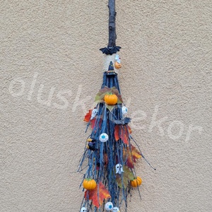 Boszorkányseprű, ajtódísz, kopogtató, halloweeni, őszi, home dekoráció, 82cm - Meska.hu