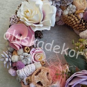 Madárkás, terméses, virágos ajtókopogtató, ajtódísz, koszorú, 29cm - Meska.hu
