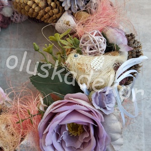 Madárkás, terméses, virágos ajtókopogtató, ajtódísz, koszorú, 29cm - otthon & életmód - dekoráció - ajtó- és ablak dekoráció - ajtódísz & kopogtató - Meska.hu