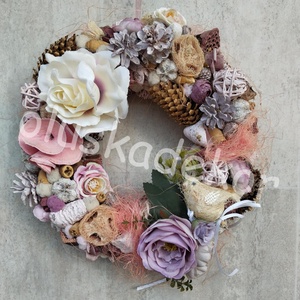 Madárkás, terméses, virágos ajtókopogtató, ajtódísz, koszorú, 29cm - otthon & életmód - dekoráció - ajtó- és ablak dekoráció - ajtódísz & kopogtató - Meska.hu
