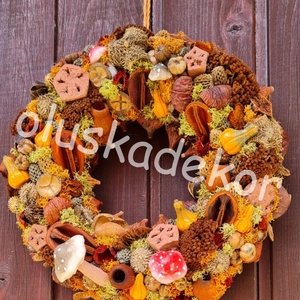 Őszi szárazterméses koszorú, ajtódísz, kopogtató, kézműves termék, dekoráció, 29cm - Meska.hu