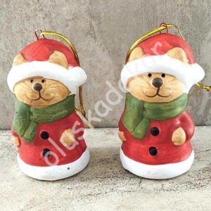 Cica, télapó, karácsonyi, adventi dekorációs kerámia figura, 6,5x3,5cm, Kellékek & szerszámok, Dekorációs kellékek, Figurák, , MESKA