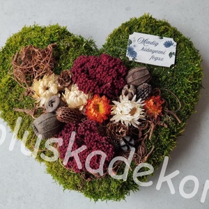 Sírdísz, kegyeletidísz, nagy, szívalakú mohás sírdísz, sírkoszorú, mindenszentek, 28cm, Otthon & Életmód, Vallás, Temetkezési tárgy, Sírdísz, kegyeleti dísz, Virágkötés, MESKA