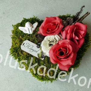 Szívalakú mohás sírdísz, sírkoszorú, mindenszentek, halottak napja, 17cm, Otthon & Életmód, Vallás, Temetkezési tárgy, Sírdísz, kegyeleti dísz, Virágkötés, MESKA