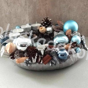 Adventi, karácsonyi jeges varázs asztaldísz, koszorú, 25cm - karácsony - karácsonyi lakásdekoráció - ünnepi asztaldekoráció - Meska.hu