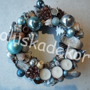 Adventi, karácsonyi jeges varázs asztaldísz, koszorú, 25cm - karácsony - karácsonyi lakásdekoráció - ünnepi asztaldekoráció - Meska.hu