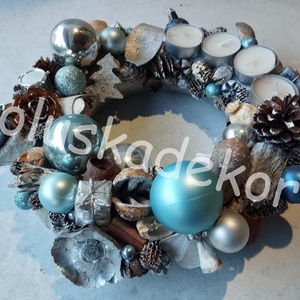 Adventi, karácsonyi jeges varázs asztaldísz, koszorú, 25cm - karácsony - karácsonyi lakásdekoráció - ünnepi asztaldekoráció - Meska.hu