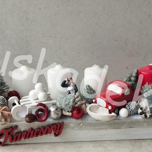 Adventi asztaldísz, téli jelenet, fehér, piros, ezüst, 35cm - karácsony - karácsonyi lakásdekoráció - ünnepi asztaldekoráció - Meska.hu