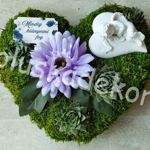 Angyalkás, kövirózsás sírdísz, kegyeleti dísz, sírkoszorú, mindenszentek, 23cm - Meska.hu