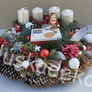 Adventi, karácsonyi cukrászos asztaldísz, koszorú kb. 33cm, Karácsony, Karácsonyi lakásdekoráció, Ünnepi asztaldekoráció, Virágkötés, Mindenmás, MESKA