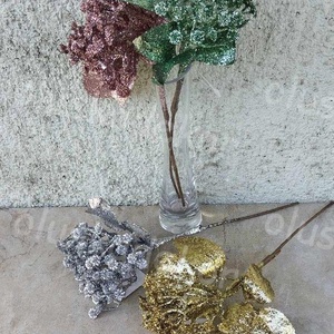 Babérleveles bokor, virágos, glitteres pick, karácsonyi hobby, kreatív, dekor műnövény, 26cm, Kellékek & szerszámok, Dekorációs kellékek, Egyéb kellékek, Mindenmás, Virágkötés, MESKA