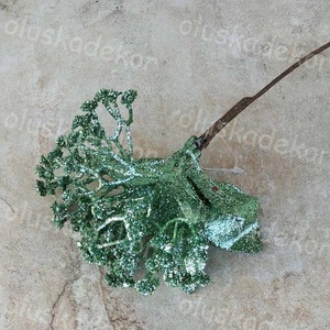 Babérleveles bokor, virágos, glitteres pick, karácsonyi hobby, kreatív, dekor műnövény, 26cm - kellékek & szerszámok - dekorációs kellékek - egyéb kellékek - Meska.hu