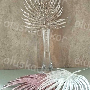 Pálmalevél, glitteres, esküvői, karácsonyi, adventi dekorációs alapanyag, műnövény, 30cm, Kellékek & szerszámok, Dekorációs kellékek, Egyéb kellékek, Mindenmás, Virágkötés, MESKA